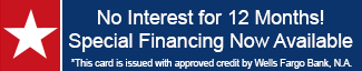 Red and Blue Banner that reads Special Financing Now Available
